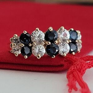 ❤️14k Size 6.5 Beautiful Solid Yellow Gold White and Blue Sapphires Ring!
